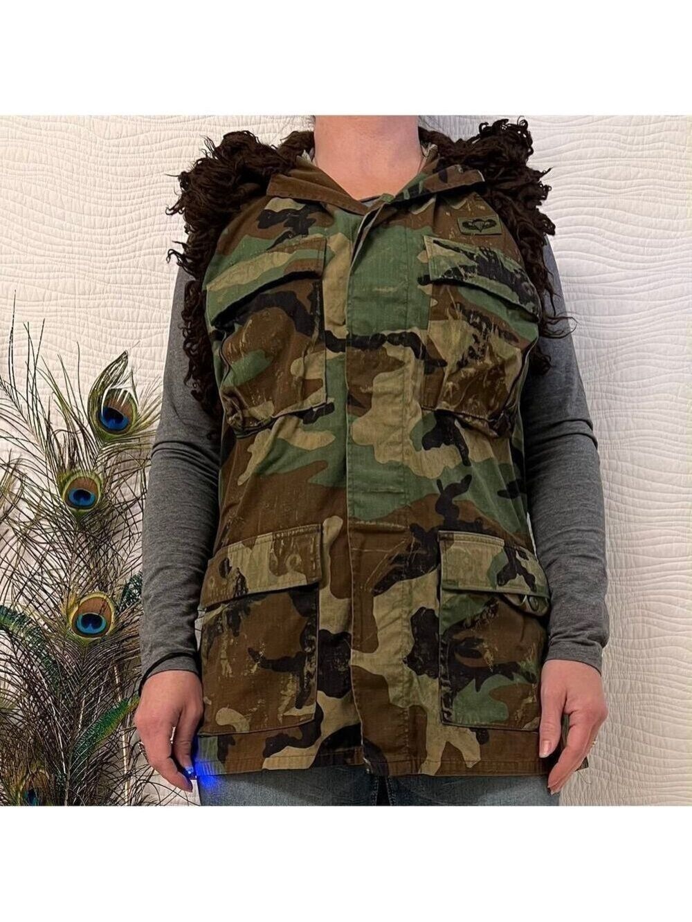 Kali Ku 90s Y2K Upcycled Army Jacket Vest OOAK Handmade Altered Fatigue Festival - Picture 8 of 8